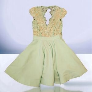 Luxxell - SM Mint Green Backless Lace Flowy Formal Dress